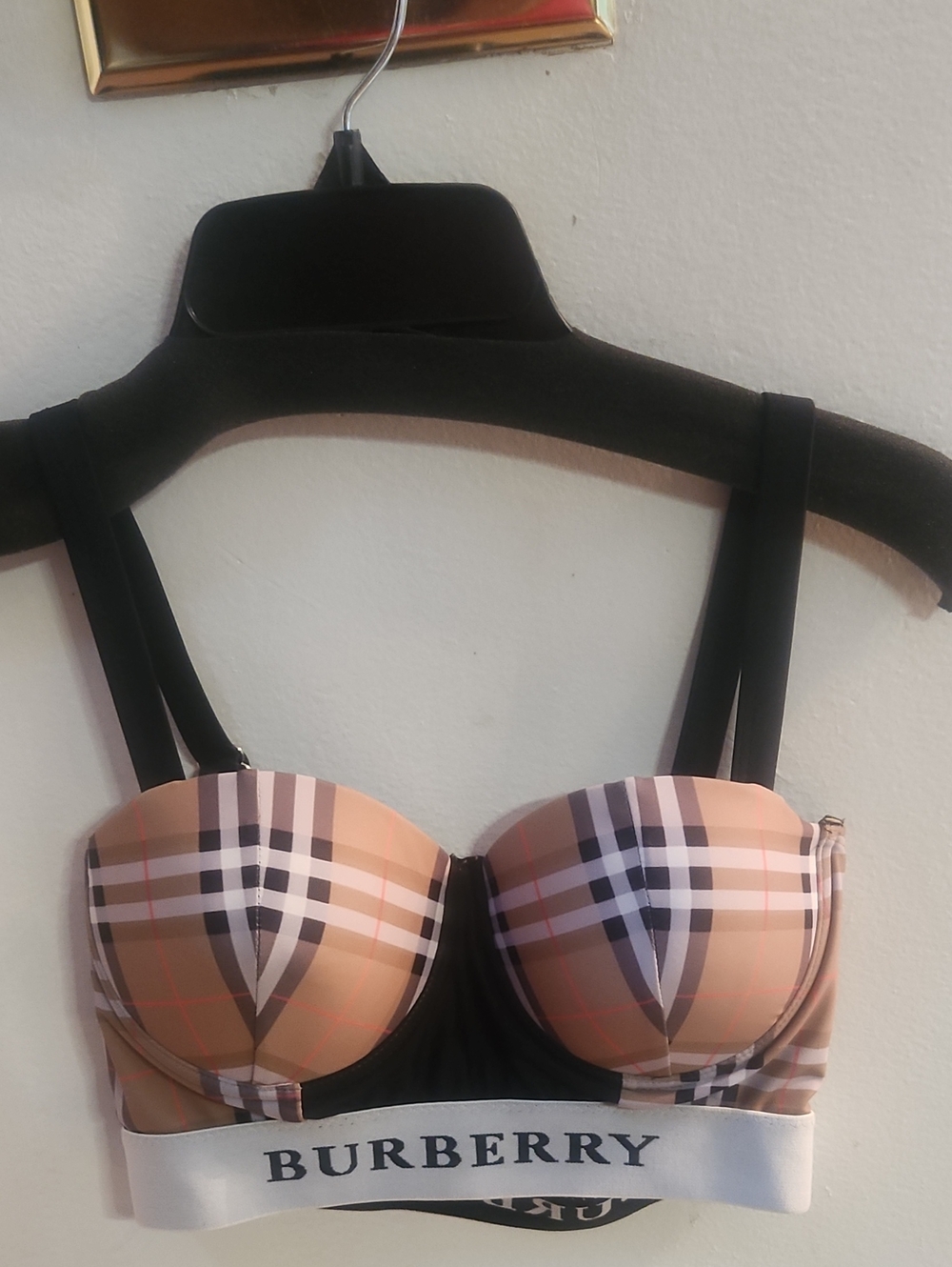 Burberry Check Strapless Balconette Bra - Beige, Black